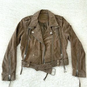 BLANK NYC suede leather fringe moto jacket